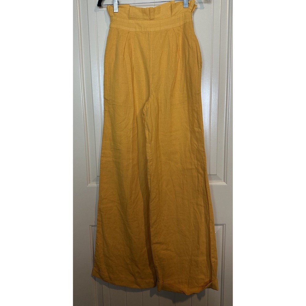 House of Harlow x Revolve womens Sz XS yellow cotton wide legs high rise pants
